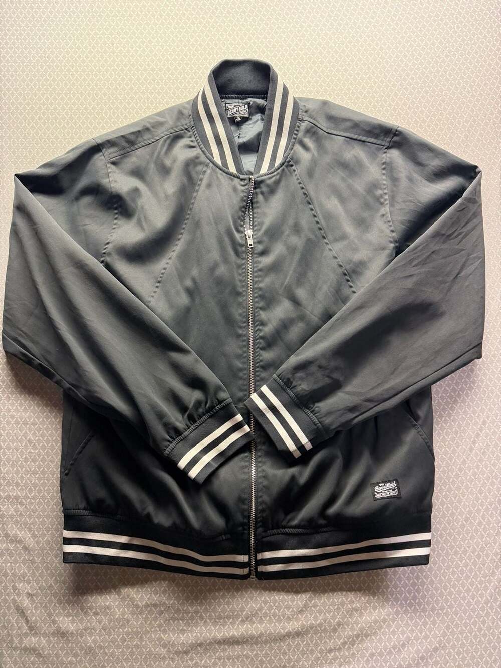 Benny Gold San Francisco Charcoal Grey Striped Rib Varsity Bomber Jacket
